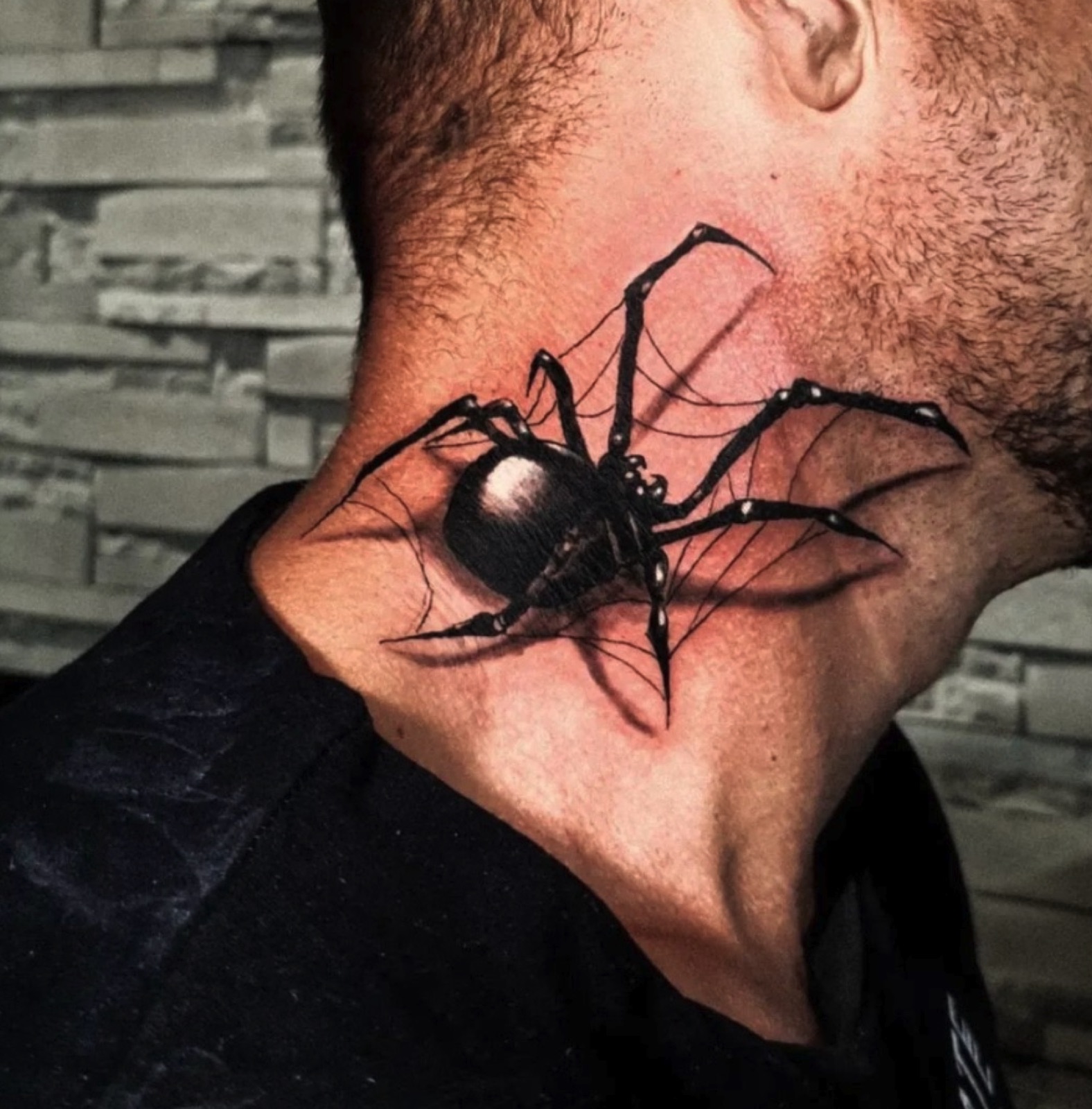 3D realism spider neck tattoo